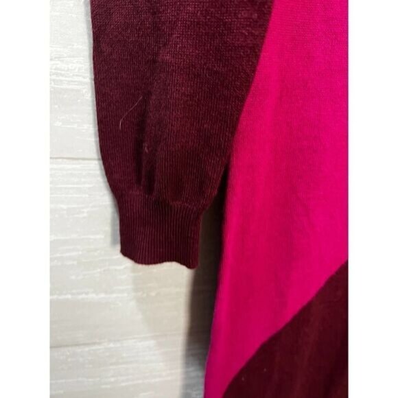 Colorblock Knit Long Sleeve Burgundy & Magenta Asymmetrical Maxi Dress - Picture 8 of 9